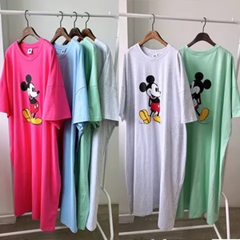 왕미키 롱원피스)디즈니정품 반팔원피스 미키마우스전신그림 프린팅 롱티셔츠 박시 오버핏 파자마 홈웨어 이지웨어 미키원피스