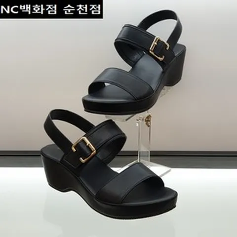 [에스콰이아] <단독특가 40%할인> 발이편한 컴포트+초경량 (6cm굽) 더블스트랩 & 웨지힐 통굽 여성 샌들 #매장 BEST제품# [블랙]