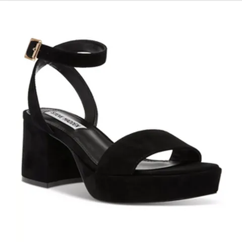 스티븐 매든 머서 투피스 블록 힐 드레스 여성 샌들 BLACK SUEDE