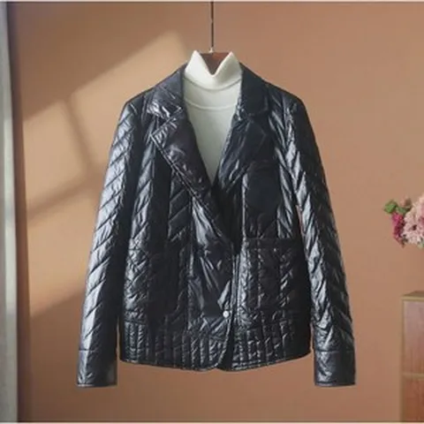 【涩--鸭】화이트 덕다운 경량 패딩 정장 넥 숏 레귤러 심플 숏 패딩