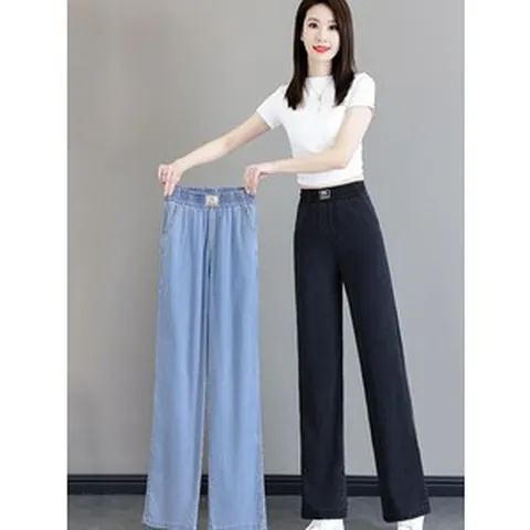여성 여름청바지 여름 얇은 텐셀 데님 와이드 팬츠 트렌디하게 떨어지는 와이드 팬츠 슬림해 보이는 하이웨스트 스판 데님 팬츠