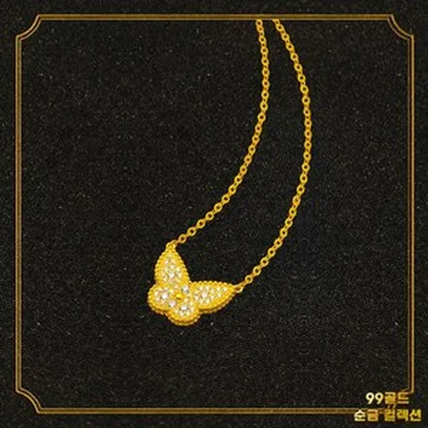 153골드 [최신]24K 순금 나비 KSS113 목걸이 3돈 11.25g 목걸이 . 행운의 나비. 최고급세팅(다양한 중량 판매자 검색 또는 문의)