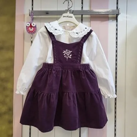 페리미츠 [2001안양점] 가을*봄*초겨울@@ 예쁜 퍼플 꽃자수 코듀코드로이 골지 원피스(블라우스는별도) P2333O655