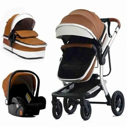 미국 프리미엄 경량 유모차 폴딩 접이식 럭셔리 베이비 3 in 1 하이조경 세트 유아 시트 포함 (컬러 : 브라운), Brown