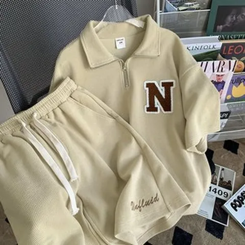 남여공용 엔로고 카라 와플패턴 반팔 반바지 세트(4color) 상하세트