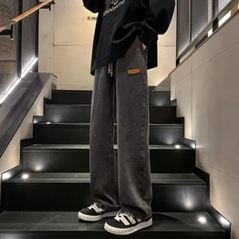 남성 구제 진 머드 워싱 레트 와이드 디스트레스드 염색 남성용 청바지 스트레이트 바