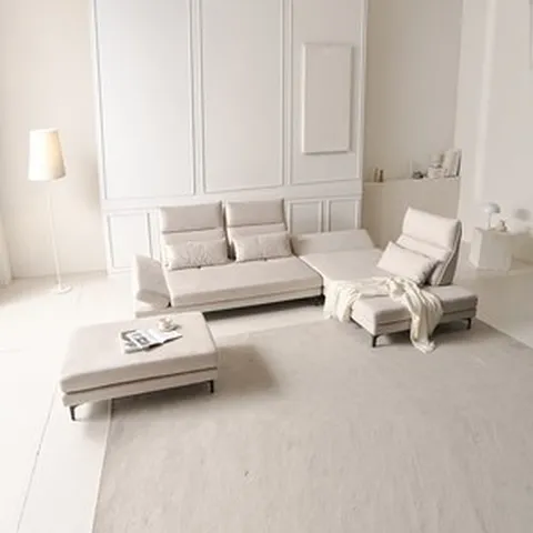 라클라우드 프레도 코브라 헤드레스트 스윙 포틀랜드 원단 패브릭 4인 코너형 소파, 우형, 라이트 그레이