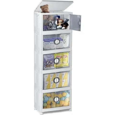 접이식 폴딩박스 리빙박스 62qt 뚜껑이 있는 대형 보관함 4단 공간 절약 옷장 정리함 쌓을 수 보관 용기 욕실 문과 바퀴가 플라스틱 보관함., 62qt/tier (with Wheels)_5-tier