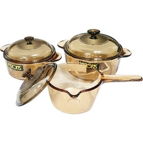 프랑스 비젼 내열유리냄비세트-3종/VS-338/양수1.25L+양수2.25L+편수1L/직화냄비 비젼냄비