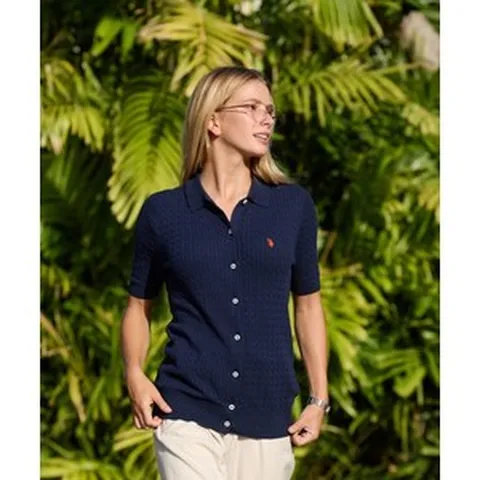 USPOLOASSN 면혼방 반팔 카라니트 가디건_네이비