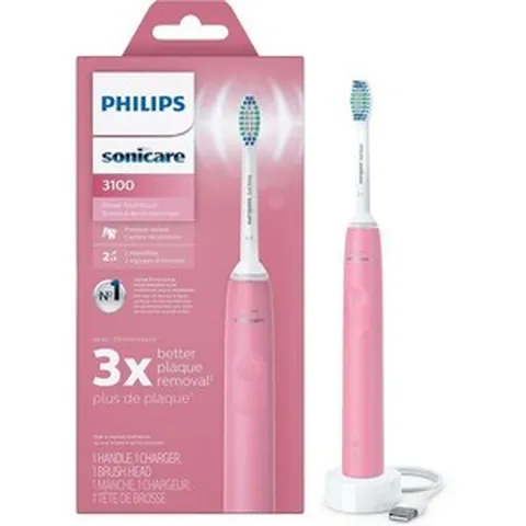 전동 칫솔 미세조절 오래가는 더블핸드 휴대용 플라그 필립스 소닉케어 3100 압력 센서가 장착된 충전식 딥 핑크 HX368106, New 3100, Pink