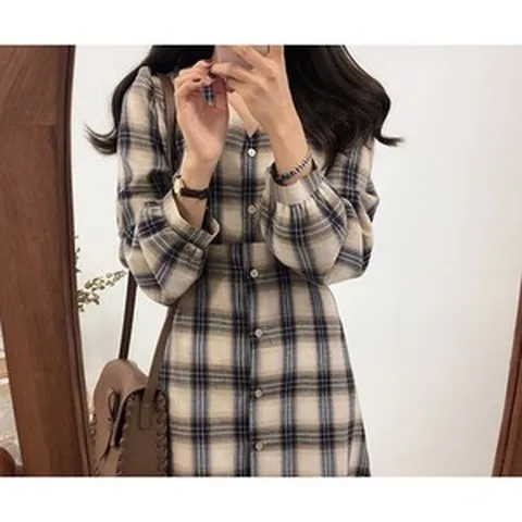 데일리 여성 체크 롱원피스 2컬러