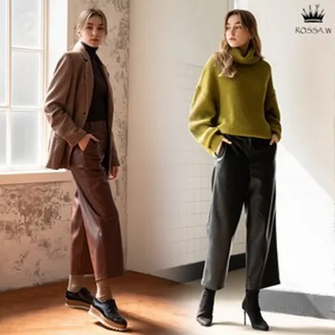 루시앙 로사W faux 레더 와이드팬츠 2종 택1