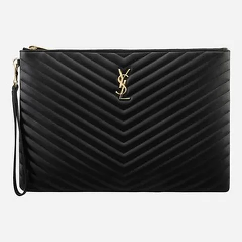 [생로랑] 440222 CWU01 1000 모노그램 클러치백 라지 핸들 블랙