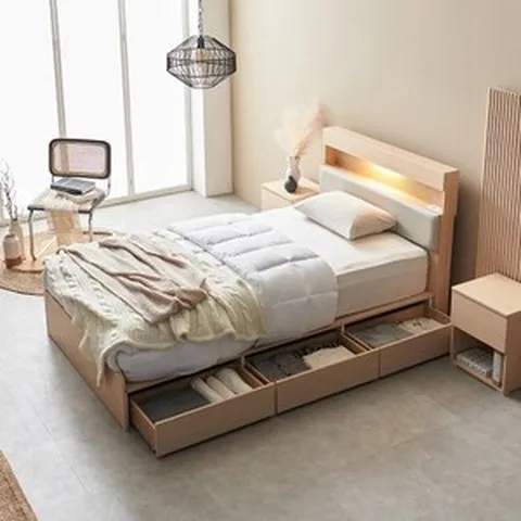 에넥스 올리버 LED 수납침대 프레임+매트리스 슈퍼싱글(SS), 메이플