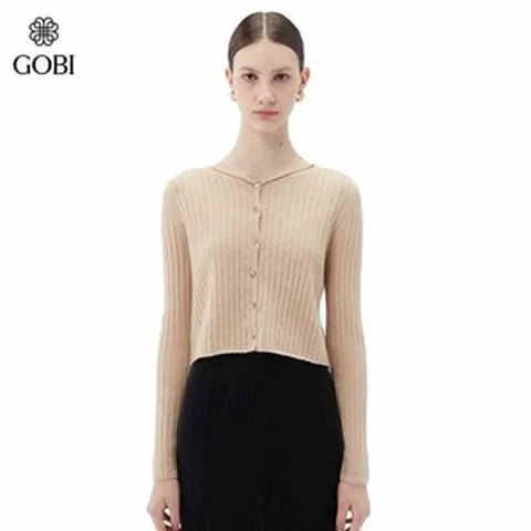 고비 2024년 긴팔 단색 여성 반 니트 가디건