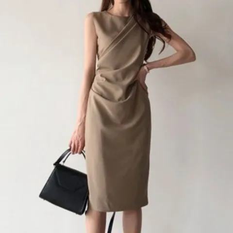 여름 셔링 민소매 정장 원피스 슬림핏