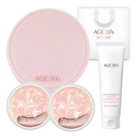 에이지투웨니스 클리어 글래스 에센스 톤업 팩트 케이스 + 리필 2p + 클렌징폼 세트, 핑크(팩트), 2세트