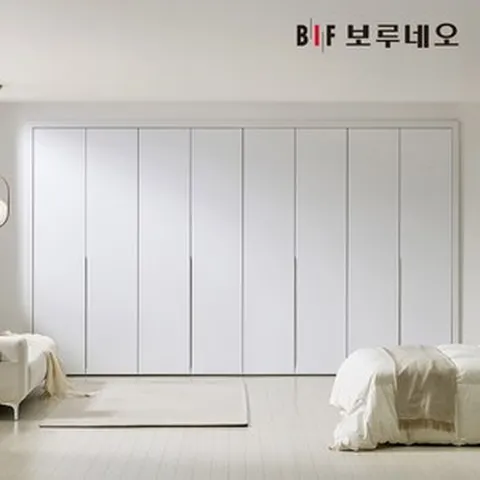 보루네오 히든하프 여닫이 붙박이장 300cm 매립형 손잡이 10자, 화이트 300cm