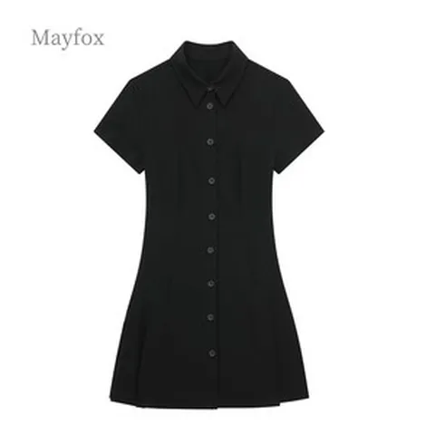 Mayfox 자라ZA여성 폴로넥 숏원피스 여름 하이웨스트 기질 셔츠형 주름 미니원피스 보헤미안 바캉스룩 비치원피스