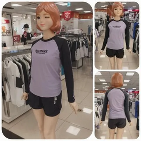 [에꼴리에] 24년 여름! #50%세일~ 래쉬가드 상하세트# 생존수영! 주니어 여아용! 자외선차단의 멋스럽고 편안하며 활동적인 컬러배색 래쉬가드티+3부 돌핀 래쉬가드 바지 셋업