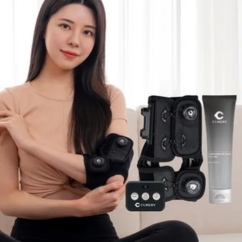 큐어리 EMS 마사지기 저주파 안마기 팔꿈치 엘보 L + 쿨젤 증정 자극 통증 치료기기 팔 관절 보호대 의료기기