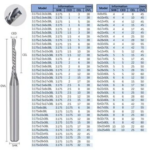공유기10Pcs 3.175/4/5/6/8/10mm 섕크 다운 컷 밀링 커터 단일 플루트 나선형 비트 텅스텐 카바이드 엔드 C, 47 6x32x60L_01 10PCS, 10개