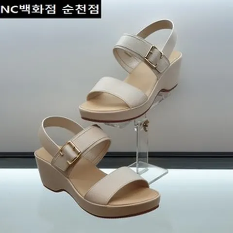 [에스콰이아] <단독특가 40%할인> 발이편한 컴포트+초경량 (6cm굽) 더블스트랩 & 웨지힐 통굽 여성 샌들 #매장 BEST제품# [화이트]