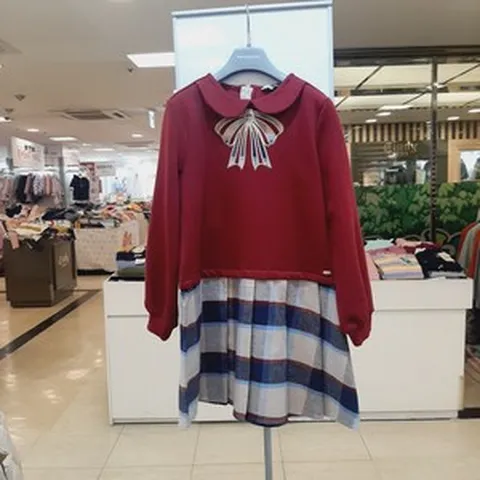 레노마키즈(주니어) 겨울@@신상##귀엽고@@세련된 레이어드형 원피스!!!!!!!!!!!!!!!!!!!! 여아 우븐믹스 리본원피스 "(2001안양점)"