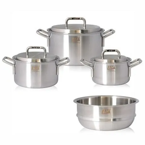 AMT 샤프 스테인레스 쿡웨어 세트 7P Sharp Stainless Cookware Set, 냄비 3 찜기 1 뚜껑 3, 스테인레스 스틸