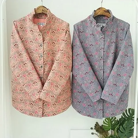 [엄마옷사랑] 국산 면 꽃나염 봄 가을 쟈켓 엄마 할머니 70대 80대 남방 점퍼 셔츠 빅사이즈옷 선물용