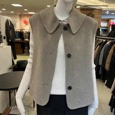 SOGO 트리아나 여성 겨울 캐시미어 울 혼방 귀여운 카라넥 핸드메이드 캐주얼 베스트 TI4VA01