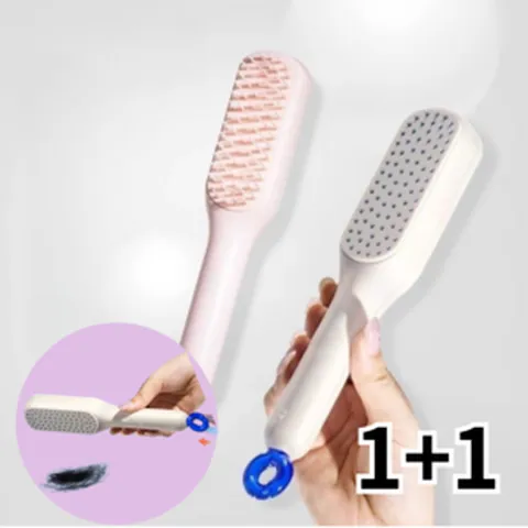 원터치 빗 브러쉬 엉킴방지 1+1 원푸시 헬스장 휴대용 머리빗, 2개입 핑크 + 화이트