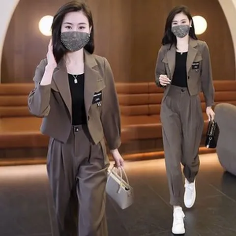 데일리 유니크한 레트로 다양한 스타일 크롭 재킷 팬츠 세트
