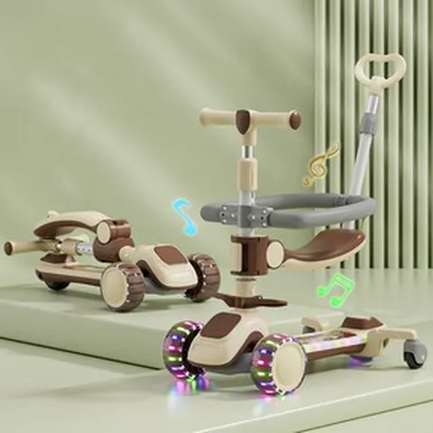 6in1 접이식 킥보드 씽씽이 아기킥보드 붕붕카 안전 가드, 브라운