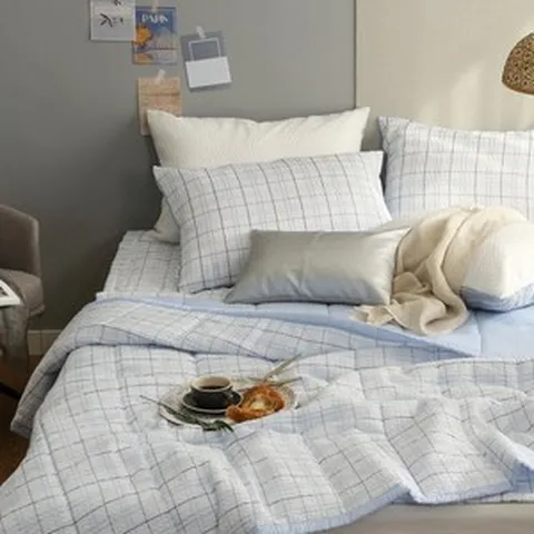 [코쉬] 미네뜨 시어서커 리플 여름이불+베개커버+침대패드 냉감이불 세트 SS Q 3컬러, 미네뜨 블루 SS