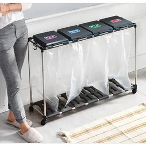 분리수거비닐봉투 분리수거통 미니휴지통, 재활용 분리수거함 4단 블랙