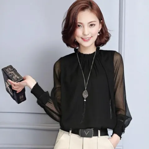 [엔젤D] 여성 넥프릴 시스루 블라우스