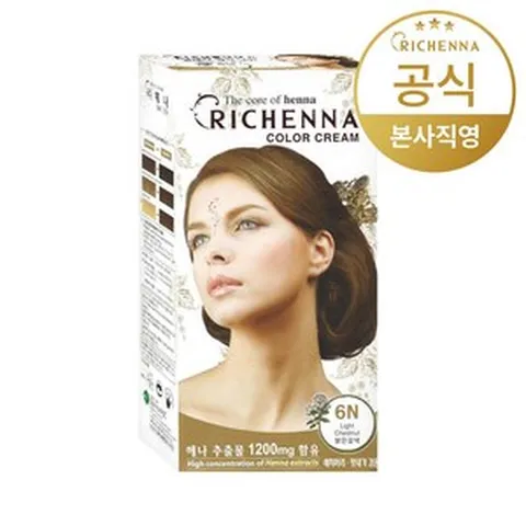 리체나 칼라크림 헤나 염색제, 3개, 120ml, 5N 자연 갈색 새치커버