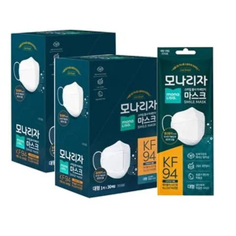 모나리자 스마일 황사미세먼지 마스크 KF94 대형 개별포장, 30개입, 2개, 화이트