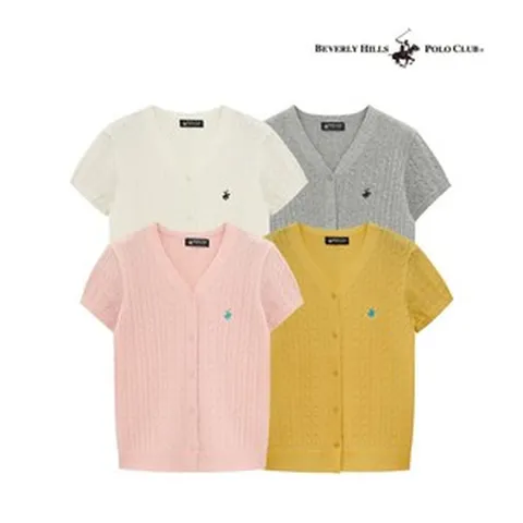 [비버리힐스폴로클럽] 여성 브이넥 케이블 반팔 니트 가디건 TK003
