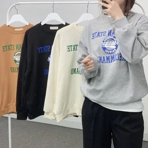 미시건 프린트 맨투맨 4컬러 남녀공용 커플룩 캠핑 박스티 오버핏 루즈핏