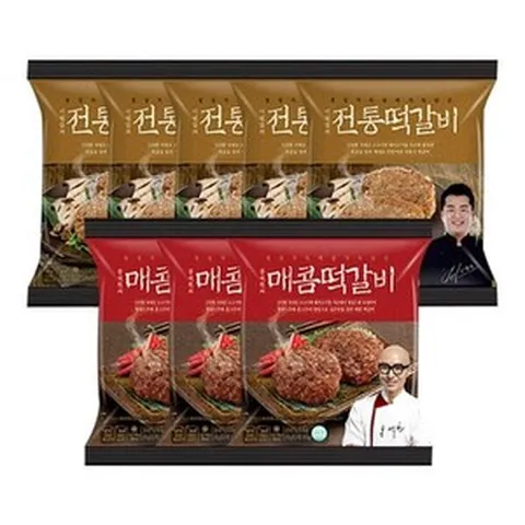 천하일미 홍석천 이원일 떡갈비 전통 5팩+매콤 3팩 (총16장), 단품, 1세트