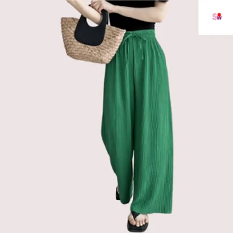 플리츠팬츠 여자 쿨 린넨 와이즈팬츠 밴드 주름 통바지