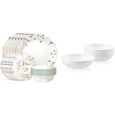 코렐 비트렐 18피스 야생화 유리 식기 세트 6피스 겨울 프로스트 화이트 샐러드 접시 서비스, Wildflower, Wildflower + Meal Bowls Set/ 4