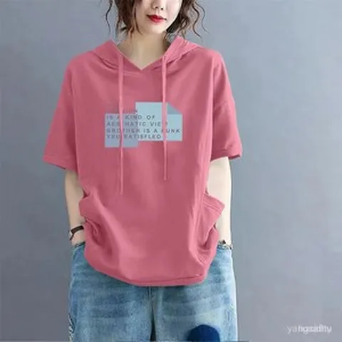 미녀언니 여성 루즈핏 후드 쿨링 반팔 티셔츠 40대50대 빅사이즈 여름티 C45