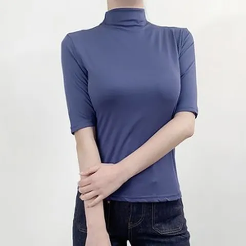 반 하이넥 찰랑 모달 반팔 티