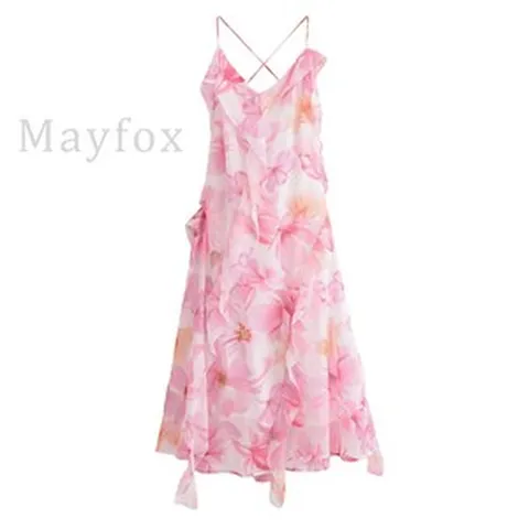 Mayfox 자라ZA여성 브이넥 끈나시원피스 여름 프릴 섹시 오프숄더 스타일리쉬 민소매 A라인 롱스커트 보헤미안 바캉스룩 비치 스커트