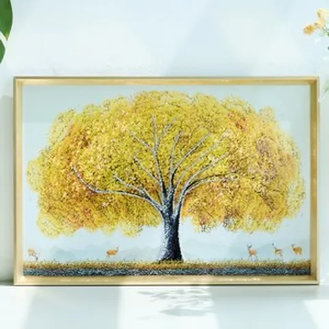 VITALO 황금나무액자 부자되는 황금 코인나무 금전운 재물운 거실 현관 그림 PGC1095, 골드프레임_대(60cmx40cm), 1개