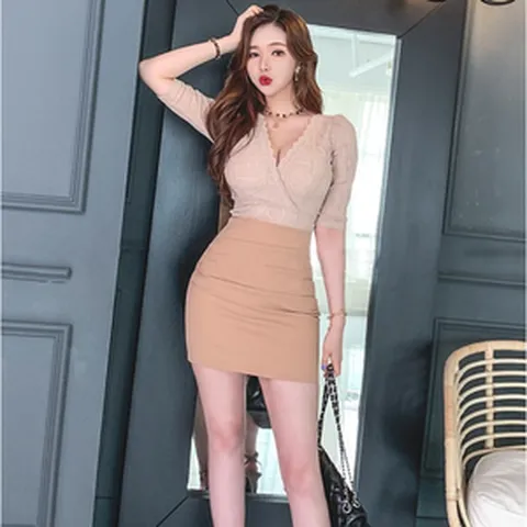 [H242]여성 섹시 브이넥 홀복원피스